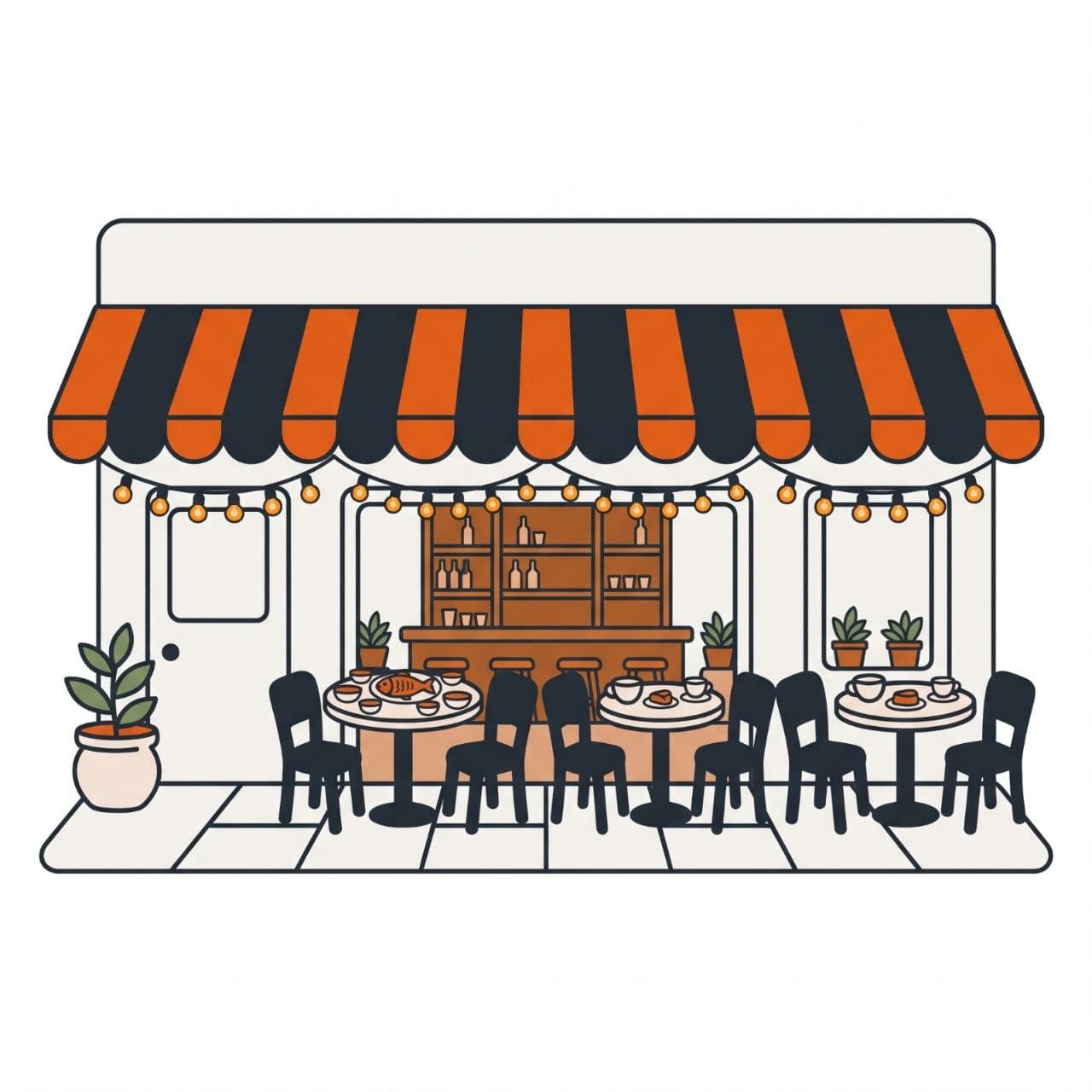 Standart paketine uygun işletme ölçeği: bistro ve meyhane çizimi